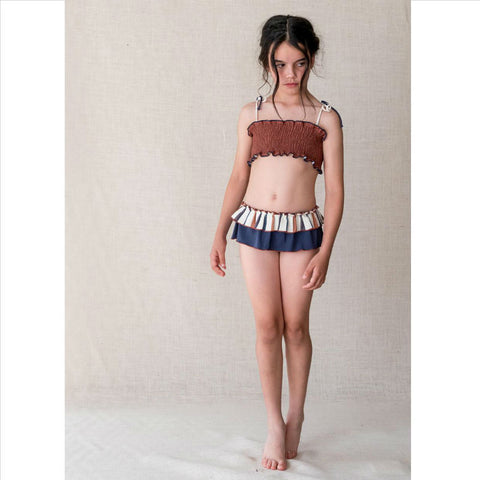 Bikini volantón doble - azul lavado + raya caldera denim - Miss Coppelia