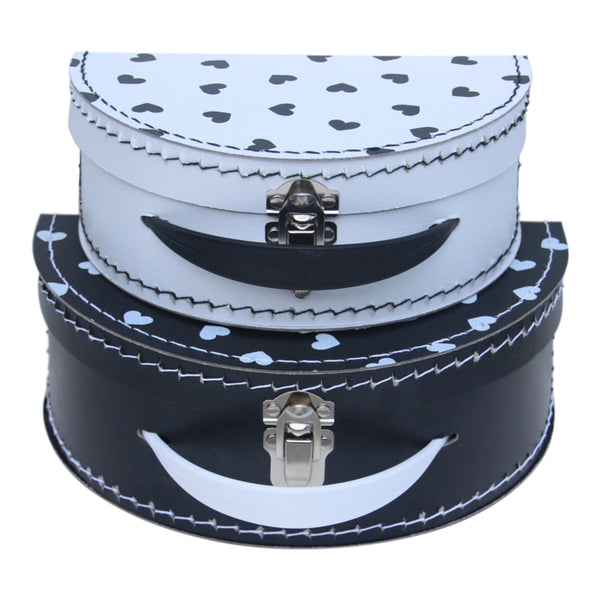 Cajitas corazones blanco y negro - set de 2 - Miss Coppelia