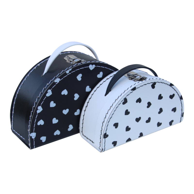 Cajitas corazones blanco y negro - set de 2 - Miss Coppelia